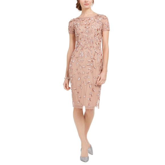 Adrianna Papell Women's Sequin Applique Sheath Dress Blue Size 10